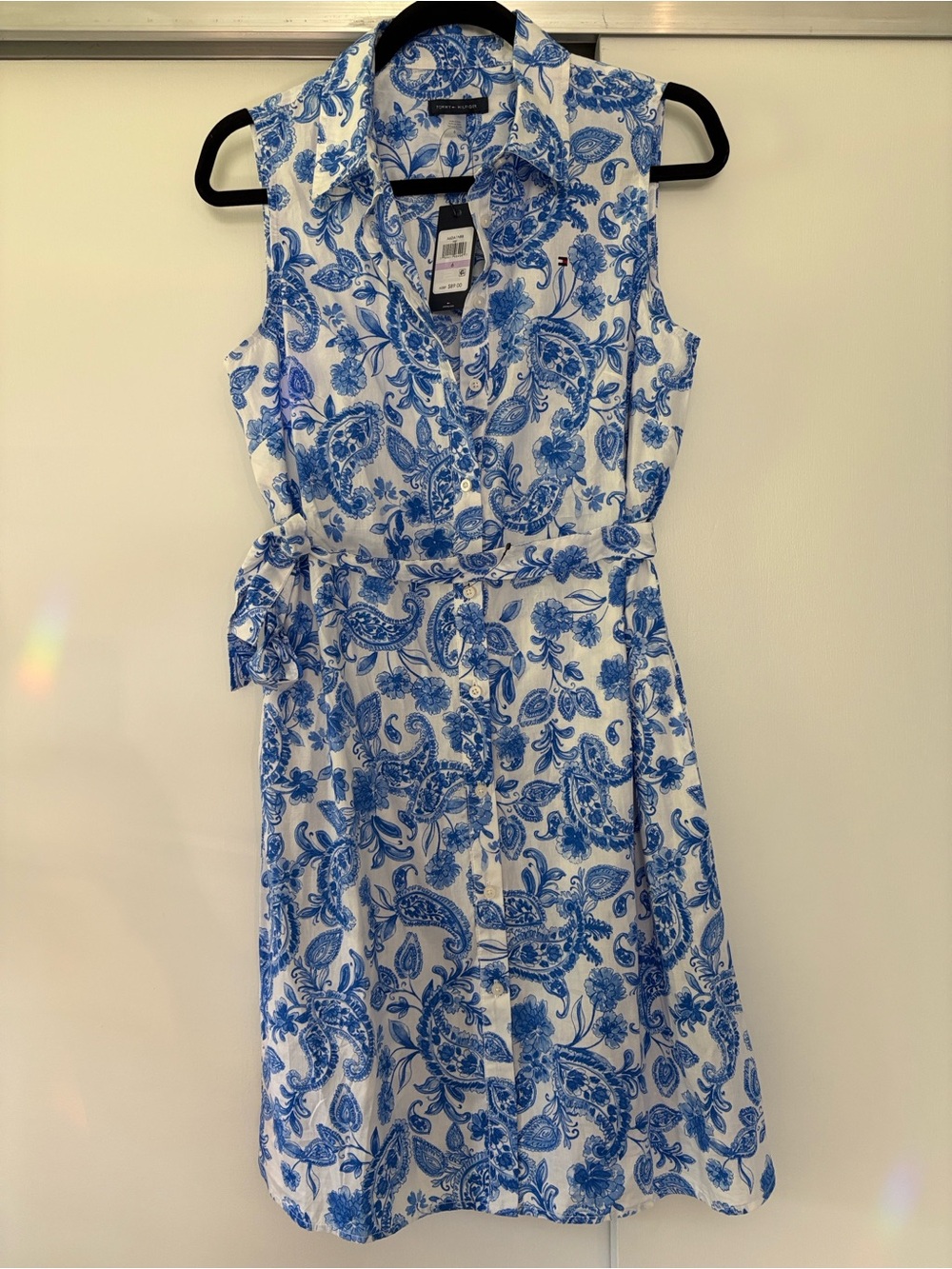 NWT Tommy Hilfiger size 6 Sleeveless Blue Paisley Collared Button Shirt Dress